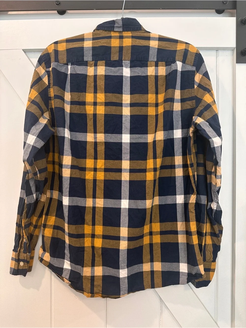 J.Crew Men’s Medium Plaid Button Down Shirt 100% Cotton Blue Gold Classic Casual
